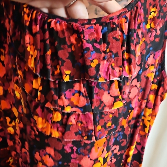 Mersona Vibrant Floral Tank Top - Pink and Orangew Ruffle Sz L - Picture 3 of 6